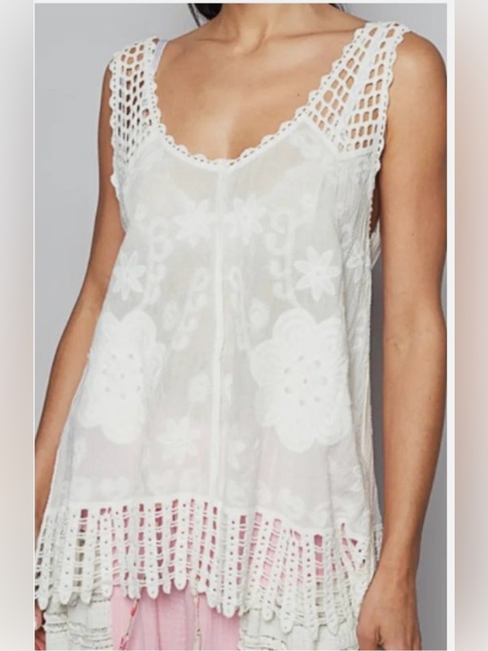 POL White Crochet Floral Sheer Tank Top